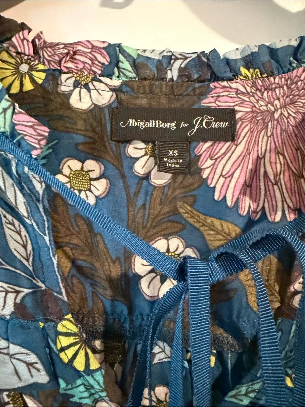 J Crew | Abigail Borg Floral Tie-Neck Long Sleeve Semi Sheer Prairie Top| Sz XS